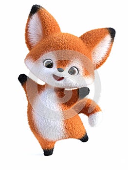 3D rendering of a kawaii cartoon fox jumping for joy