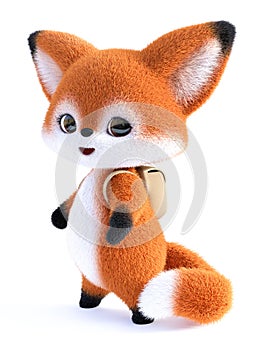 3D rendering of a kawaii cartoon fox wearing backpack