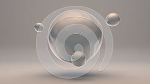 3D rendering of a large pearl. A liquid sphere merges with small ones on a white background. Image for abstract compositions,