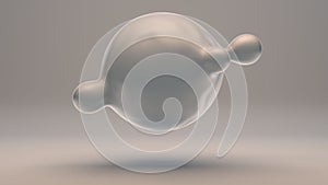 3D rendering of a large pearl. A liquid sphere merges with small ones on a white background. Image for abstract compositions,