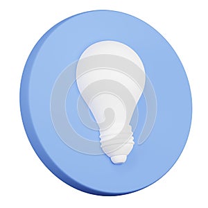 3D rendering of Light bulb pear shaped circle plastic icon. Symbol of ideas, inspiration, creativity. Realistic blue white PNG