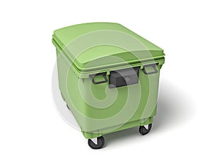 3d rendering of a light-green dumpster on white background.