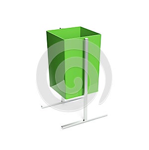 3d rendering of a light-green trash can isolated on white background. Pick up trash. Keep urban areas clean. Recycle waste