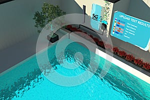 3D rendering, light mode scene of a smart home outdoor living space using 5G network