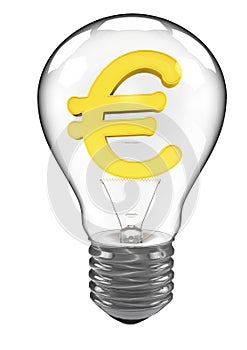 3d rendering of a lightbulb with euro currency symbol