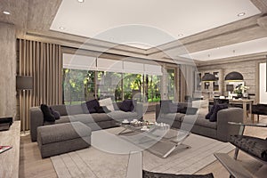 3D rendering of living room of a country house