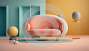 3D rendering living room interior background. Living room interior with sofa, pillows, lamp.