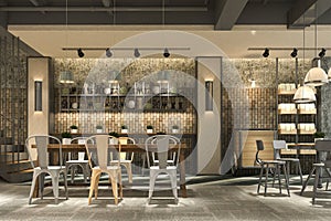 3d rendering loft and luxury hotel reception and cafe lounge restaurant