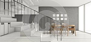 3d rendering loft room near kitchen with good design white stair