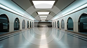 3d rendering of a long corridor in a modern office building. Generative AI