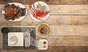 3d rendering look delicious main dish on wooden table