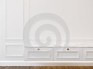 3D rendering of low cabinet with classic white wall