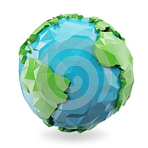3D Rendering low poly earth globe illustration. Polygonal globe icon, low poly style