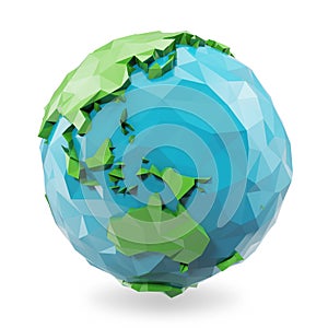 3D Rendering low poly earth globe illustration. Polygonal globe icon, low poly style