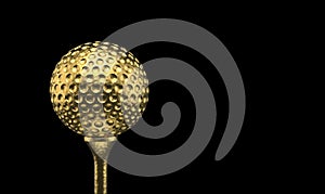 3d rendering. Luxurious Golden golf ball on tee prize with clipping path isolated on black background