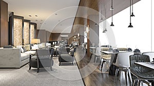 3d rendering luxury hotel reception and lounge restaurant