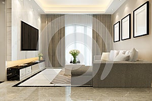 3d rendering luxury and modern living room with leather sofa and lamp