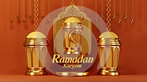 3D rendering Luxury Ramadan gold scene with podium 80A