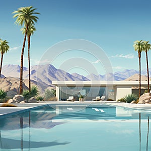3d rendering of luxury villa in desert with swimming pool.