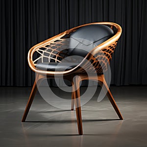 3d rendering of a luxury wooden chair in a dark room.ia generated