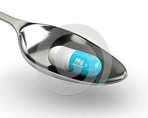 3d rendering with magnesium pill on spoon