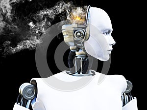 3D rendering of male robot with smoke from his head