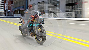 3D rendering of the man riding a motorcycle