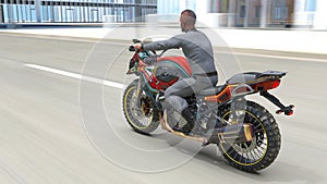 3D rendering of the man riding a motorcycle