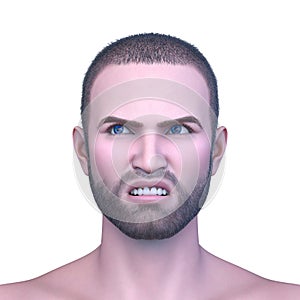 3D rendering of a man\'s face close-up