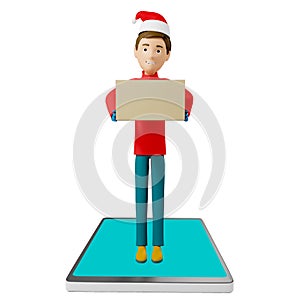 3D rendering. A man in uniform from a delivery service with a box in his hands