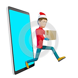 3D rendering. A man in uniform from a delivery service with a box in his hands