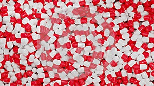 3D Rendering Many Pills red and white manufacturing concept