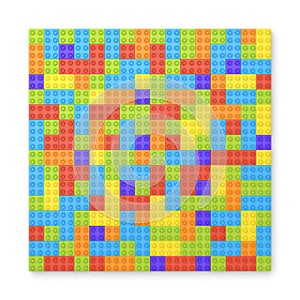 3d rendering of many toy blocks in different colors making up one large square shape in top view.