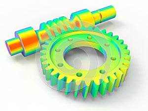 3D rendering - material tension study of a worm gear assembly