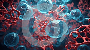 3d rendering of a medical background with molecules and virus cells. Generative AI