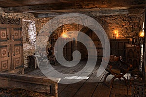 3D Rendering Medieval Bedroom