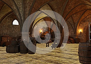 3D Rendering Medieval Cellar