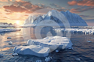 3D rendering melting of the north pole ice cap due to global warming