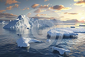 3D rendering melting of the north pole ice cap due to global warming