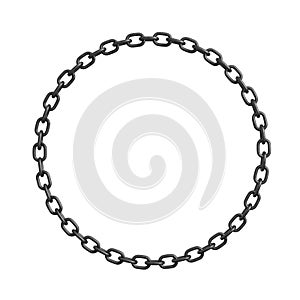 3d rendering of a metal chain made in shape of a perfect circle on a white background.