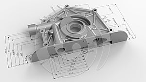 3D rendering - metal housing 2D drafting