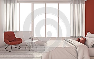 3d rendering minimal red room with nice simple furniture