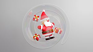 3D Rendering of Minimal santa in soap bubble isolated on white background. Christmas Concept