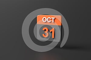 3d rendering minimal simple Halloween day calendar on dark black background. 3d October 31th fall holiday. Halloween ghost concept
