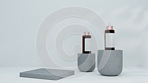 3d rendering mock up scene with podium geometry shape for product display. Cosmetic bottle