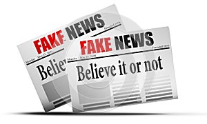 3d rendering of a mockup of fake news newspapers isolated on a white background