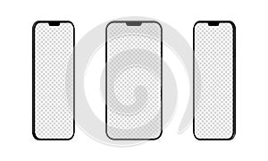 3D rendering of mockups Smartphones white screen on white background. Smartphone mockup collection. Smartphones screen can be used