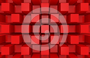 3d rendering. modern abstract random red square cube box bar stack wall design art background.