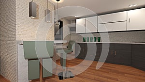 3D Rendering Modern Apartment Kitchen