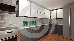 3D Rendering Modern Apartment Kitchen